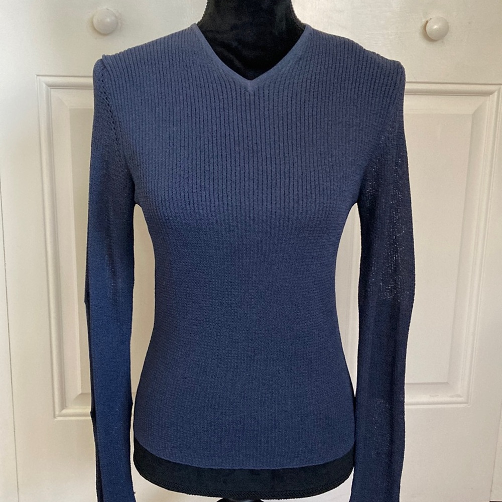 Armani Exchange Blue V Neck Long Sleeve Sweater